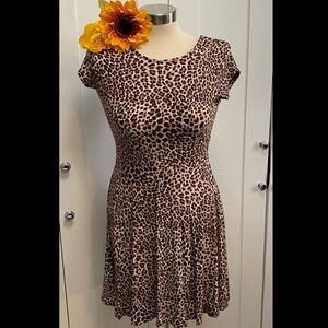 Leopard Print Flare Short Sleeve Dress Size L (10-12) Juniors/Women’s S-M NEW!